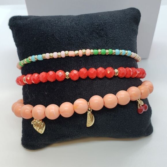 Studio 1886 Tutti Fruity Set of 3 Stretch Braclets Fruit Charms - Picture 3 of 5